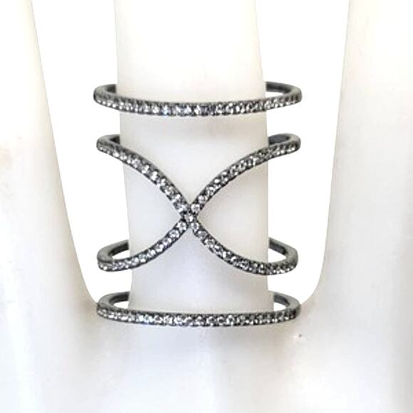 Micro-pave set round CZ in Black Rhodium on Sterling Silver Unity Ring - Picture 1 of 10